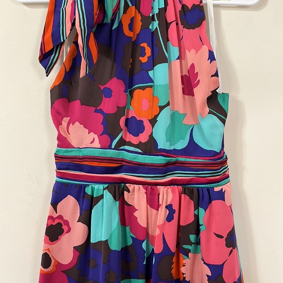 Shoshanna Floral Print Halter Top Neck Tie Dress - Picture 3 of 9